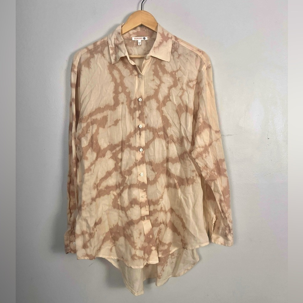 Sundry button down cotton tie dye cream and brown size 0/XS